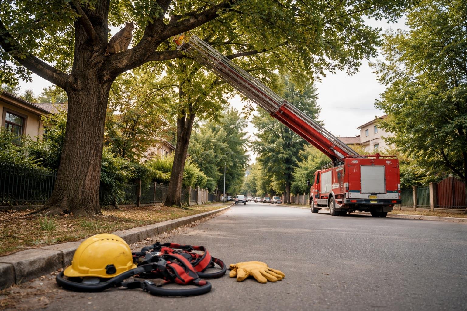 Pisică blocată într-un copac la Bacău: intervenție tensionată a pompierilor